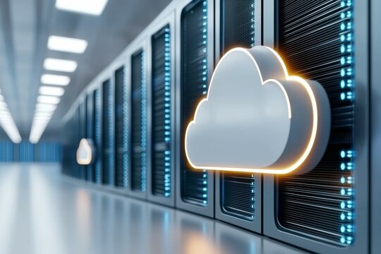 Cloud computing in server rooms with digital storage secure data center technology and modern cloud network systems