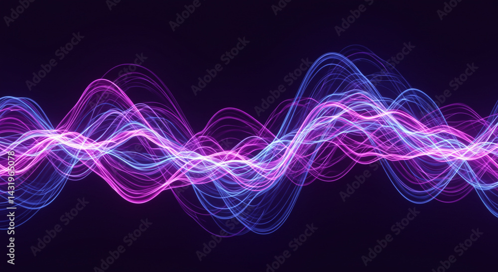 Poster abstract glowing waveform background with energy transfer visualization
