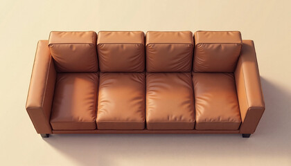 Stylish brown leather couch from above, minimalistic living room design