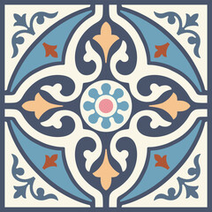 Floral texture in asian style. Geometric ceramic design tile. Vintage Illustration background.