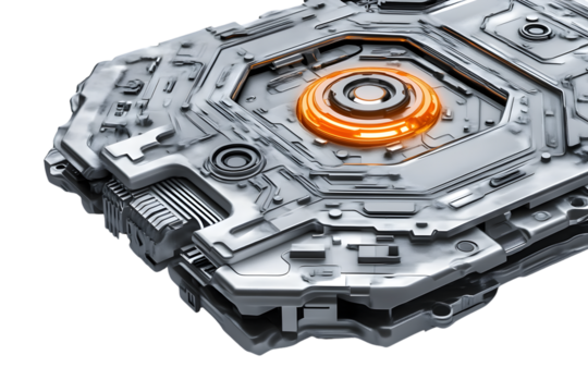 Advanced Technology Futuristic Machine Component Glowing Orange Core