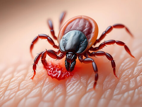 Tick Biting Human Skin, Drawing Blood