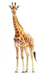 Obraz premium Giraffe standing majestically in a bright, open landscape during daytime under clear skies
