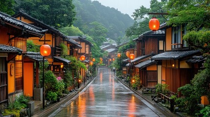 Rainy Day in a Picturesque Japanese Town: A Serene Escape
