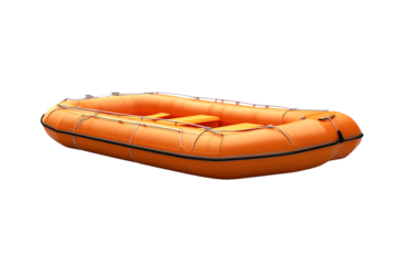 Bright Orange Inflatable Boat on a Black Background for Rescue Adventure and Outdoor Activiti