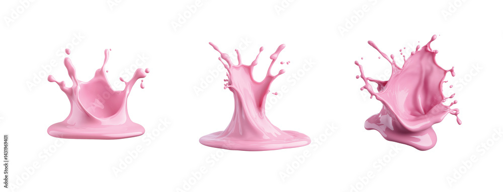 Poster pink liquid splashes in various shapes and contours with dynamic motion and artistic impact