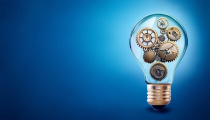 lightbulb with gears on blue background