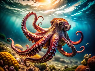 Vintage Style Artistically Colored Octopus -  Sublime Underwater Creature