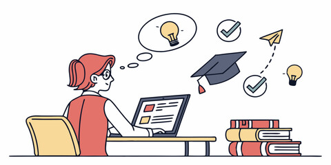 A cartoon vector illustration depicts business people, including a businessman and a woman, working on laptops with keyboards at their office desks, showcasing internet technology