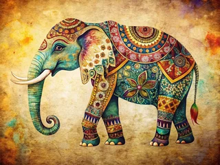 Poster Vintage Tribal Elephant Art: Spiritual Ethnic Animal Portrait, Detailed Linework & Texture