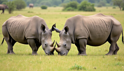 Obraz premium Rhinos Grazing in the African Landscape