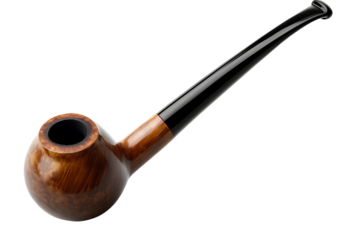 A pipe with a black stem and wooden body, on a transparent background
