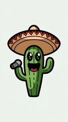 Mexican Singing Cactus Mascot | Cartoon Sombrero-Wearing Cactus with Microphone Generative AI