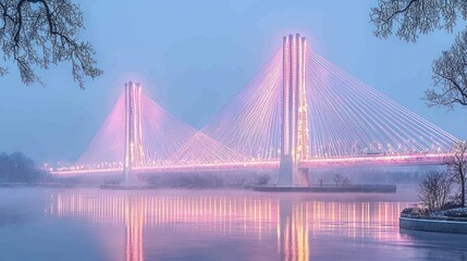 Obraz premium Serene Pink Illuminated Bridge at Dusk