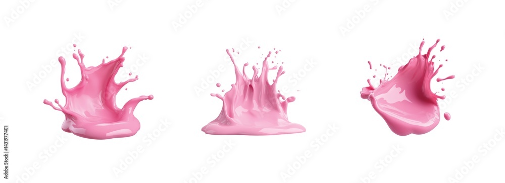 Poster captivating pink splash set showcasing four dynamic liquid forms in motion