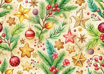 Watercolor Christmas Pattern: Stylish & Warm Holiday Design for Fabric, Paper, & Gift Wrap