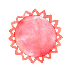 Pink watercolor sun. Watercolor round design element.