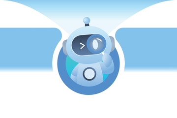 Cute AI bot character in blue with friendly face and digital background.
