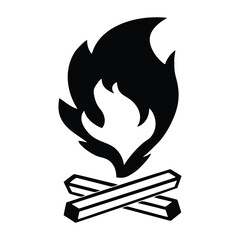 Burning bonfire icon, campfire, black and white isolated icon, vector illustration.