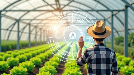 Agricultural technology use in a modern greenhouse setting.