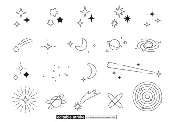 かわいい星・月・宇宙のアイコンセット（編集可能なストローク） © tedybee