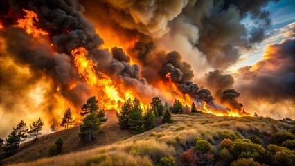 Wildfire Inferno: Rapidly Spreading Flames on Dry Hillside