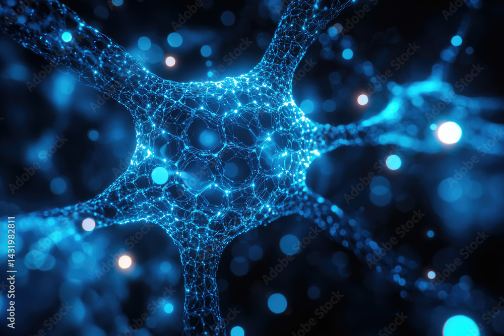 Poster Abstract representation of a neuron, showcasing its complex network of connections and intricate structure.
