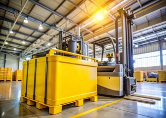 Fototapeta premium Yellow Forklift Battery Replacement in Warehouse - Automation & Storage