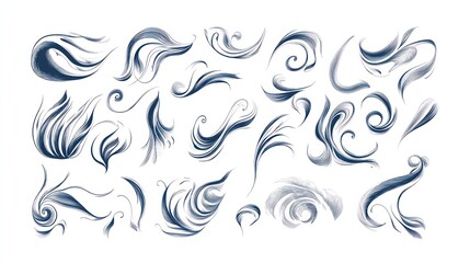 Fototapeta premium Abstract swirling ink designs; white background; design elements