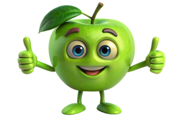 Happy Green Apple Cartoon Character Giving Two Thumbs Up