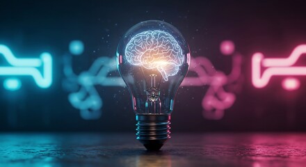 Creative Idea: Glowing Brain in Light Bulb Concept for Innovation and Thinking