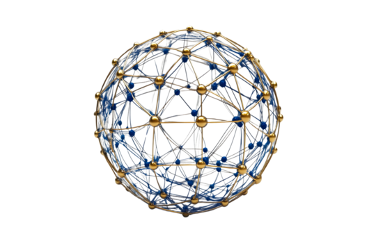Geometric Spherical Structure with Interconnected Nodes and Blue Accents