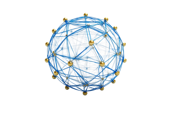Geometric Spherical Structure with Interconnected Nodes and Blue Lines