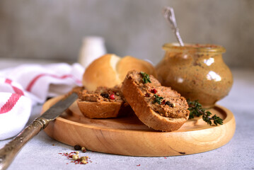 Fresh homemade liver pate - dish of french or danish cuisine.