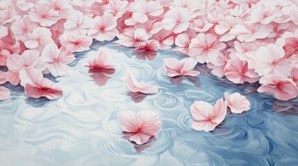 Obraz premium Delicate pink cherry blossoms floating on water.