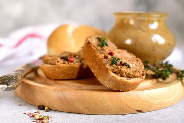 Fresh homemade liver pate - dish of french or danish cuisine.