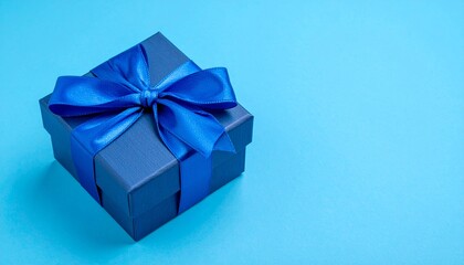 Small Blue Gift Box with Ribbon – Elegant and Festive Present on a Vibrant Background
