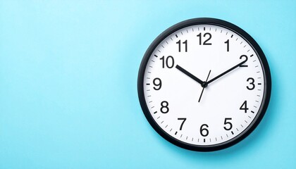 Minimalist White Wall Clock on a Light Blue Background &ndash; A Simple and Functional Timepiece for Everyday Use