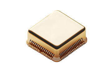 Golden Integrated Circuit Chip with Detailed Pins and Sleek Design for Technology and Electroni