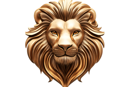 Golden Lion Head Regal Sculpture 3D Render Luxury Wildlife Animal Majestic Powerful Kin