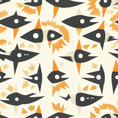 Abstract Geometric Pattern with Orange and Black Elements Seamless Design Textile Print