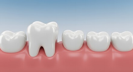 3D Render Missing Tooth Gap: Empty Socket in Gums, Dental Concept AI