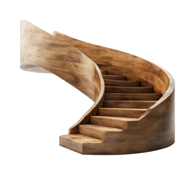 Elegant spiral wooden staircase design modern home interior architecture isolated on transparent background - Powered by Adobe