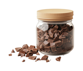 Choco delight chocolate chunks in jar kitchen food bright isolated on transparent background