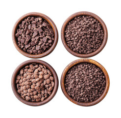 Chocolate varieties in bowls kitchen food cozy isolated on transparent background