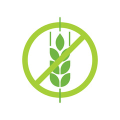 Gluten free icon. Logo symbol gluten free bread. Grain wheat. Oat fiber food against celiac disease. Green round label isolated on white background. Badge cereal. Spike sticker. Vector illustration