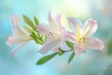 Fototapeta premium Delicate pastel azaleas in soft focus.