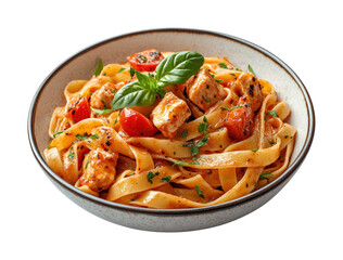 Delicious chicken fettuccine pasta restaurant kitchen food warm atmosphere isolated on transparent background