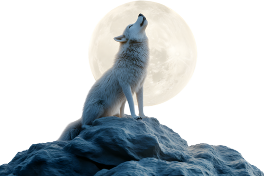 Howling Wolf Under the Full Moon A Majestic Scene of Natures Wild Spirit in a Serene Nighttim
