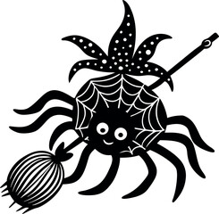 Cute Spider On Witch Broom